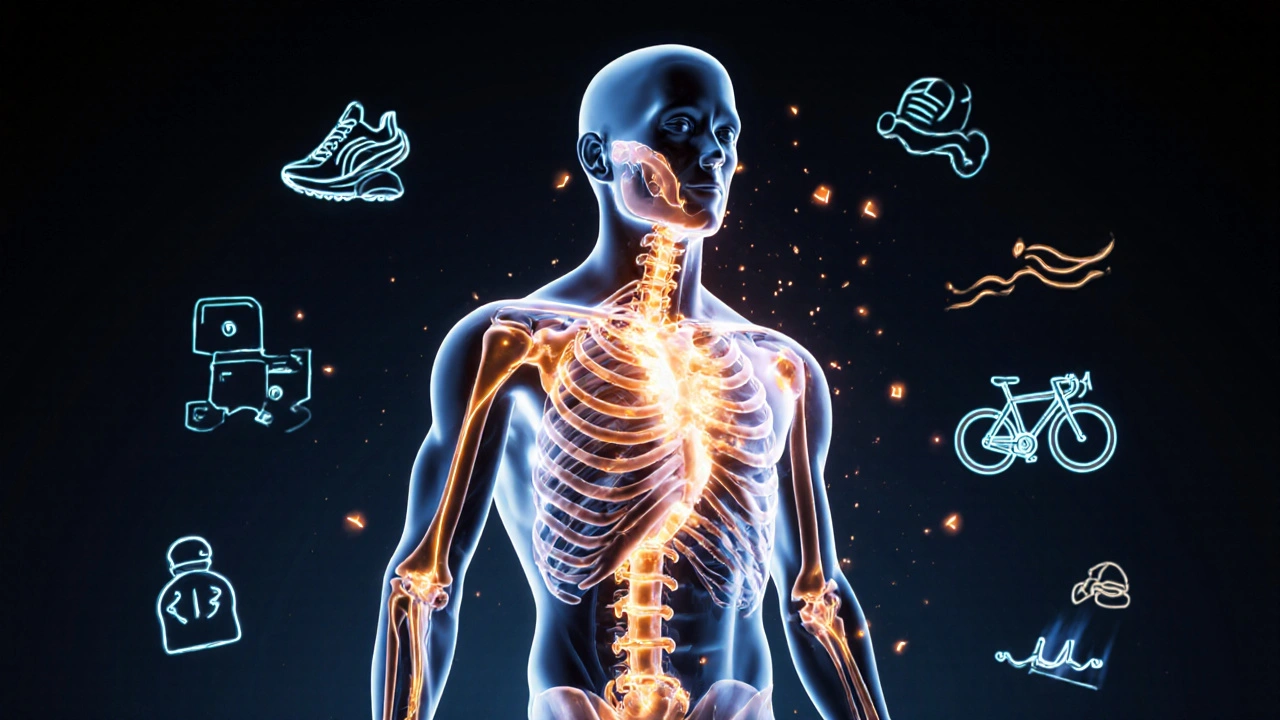 Artistic depiction of muscle adhesions releasing and blood flow improving during sports massage.