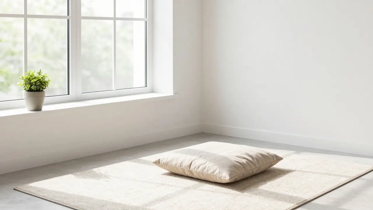 Calm meditation corner with cushion and window