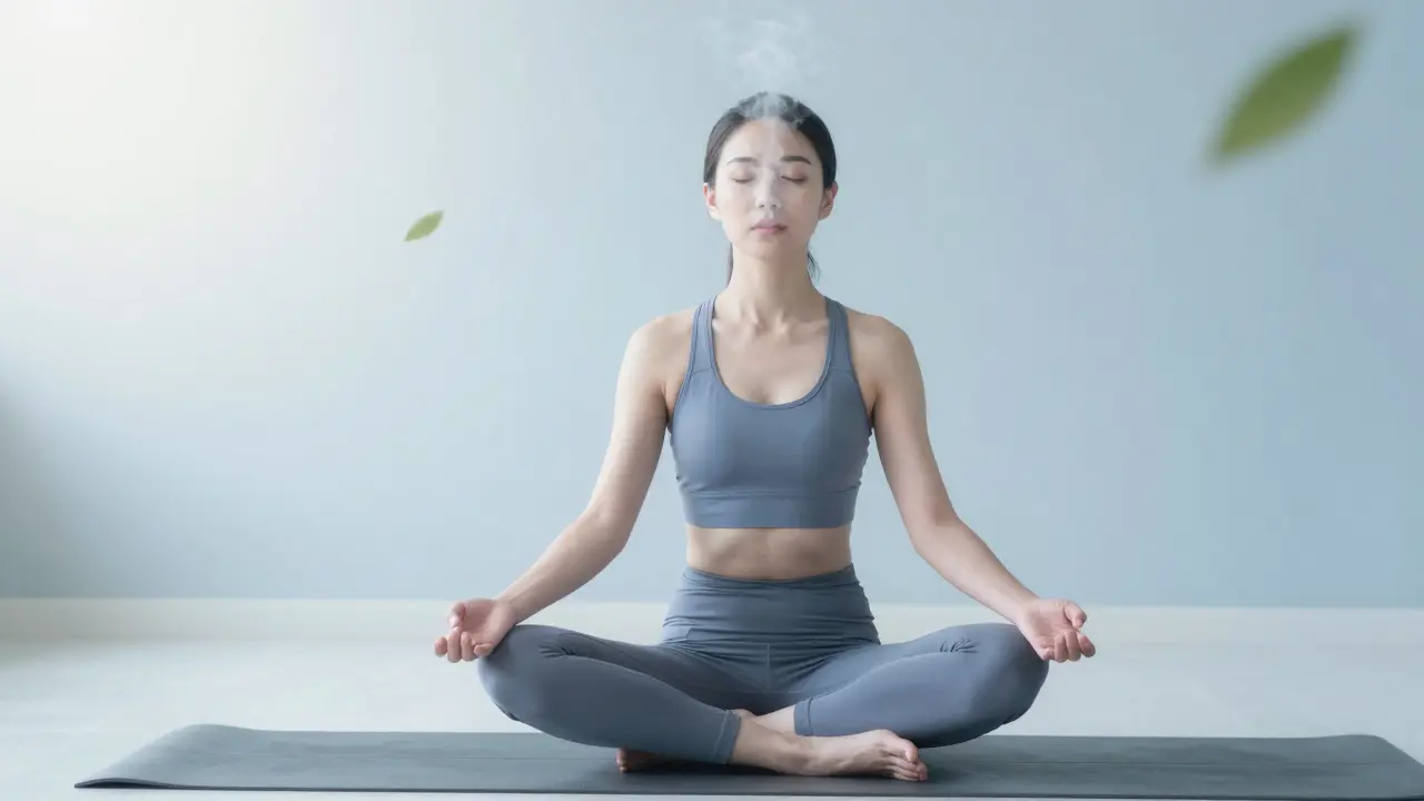 Individual meditating with eyes closed in soft light