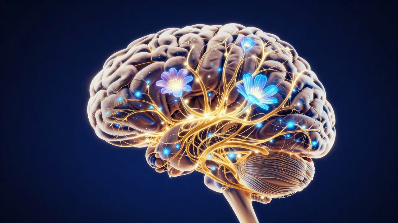 Abstract glowing network of neural connections symbolizing brain plasticity.