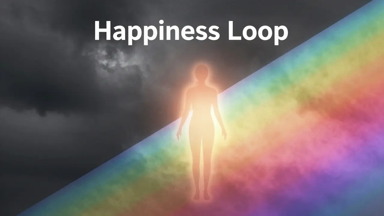 Conceptual art showing a transition from dark, stormy grey to vibrant, warm colors in a human silhouette.