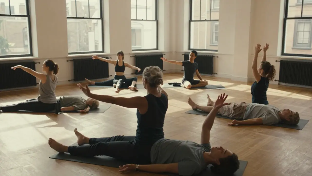 Group mirroring movements in a dance therapy session