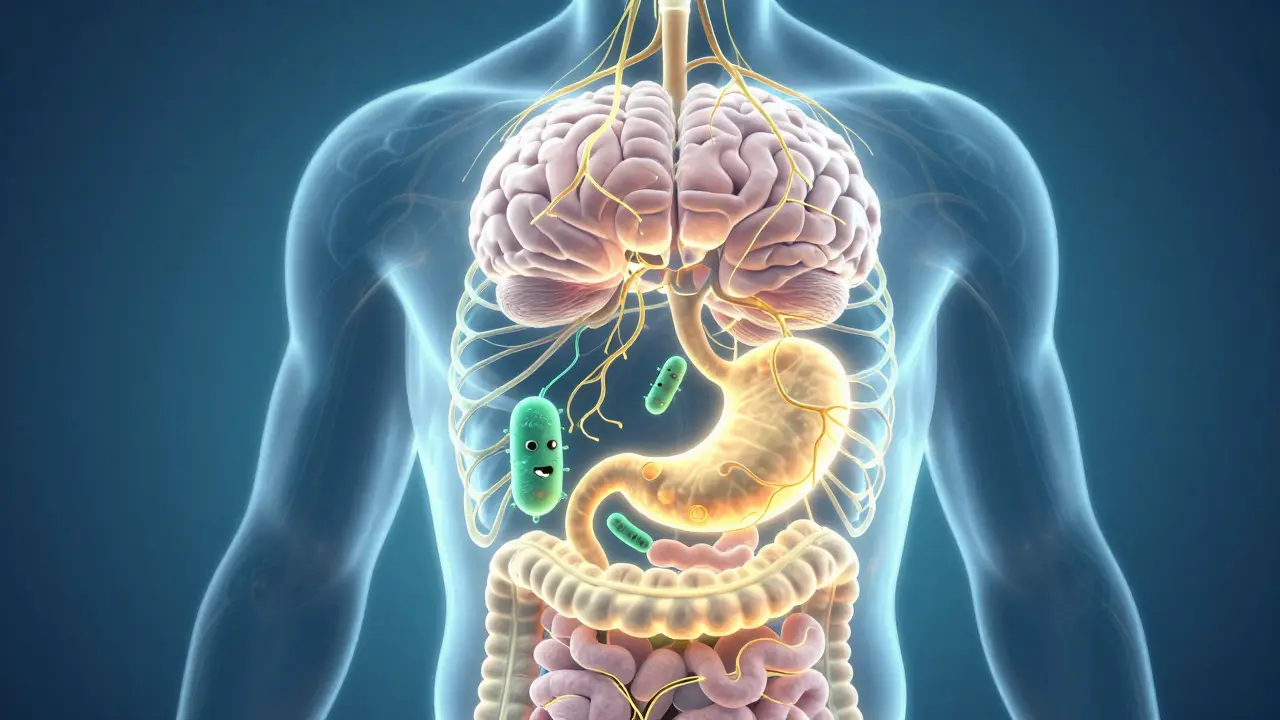 Illustration of gut-brain axis with probiotics