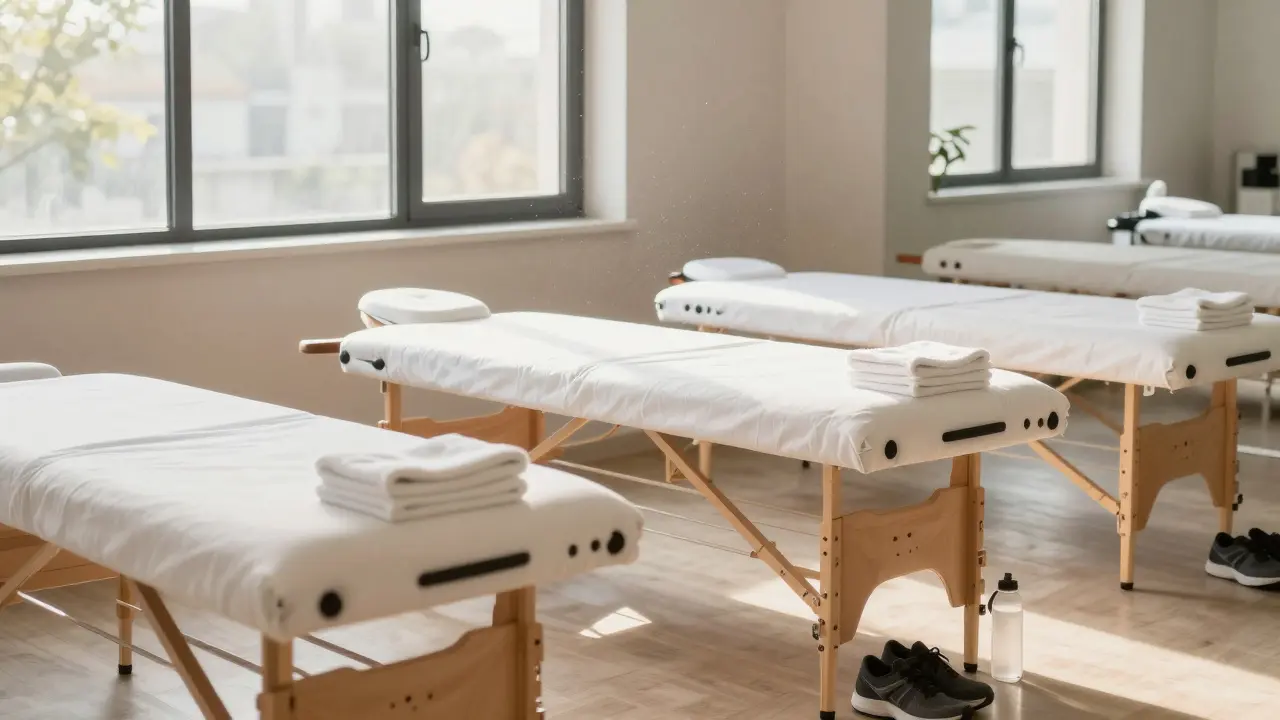 Serene empty sports recovery studio with natural light