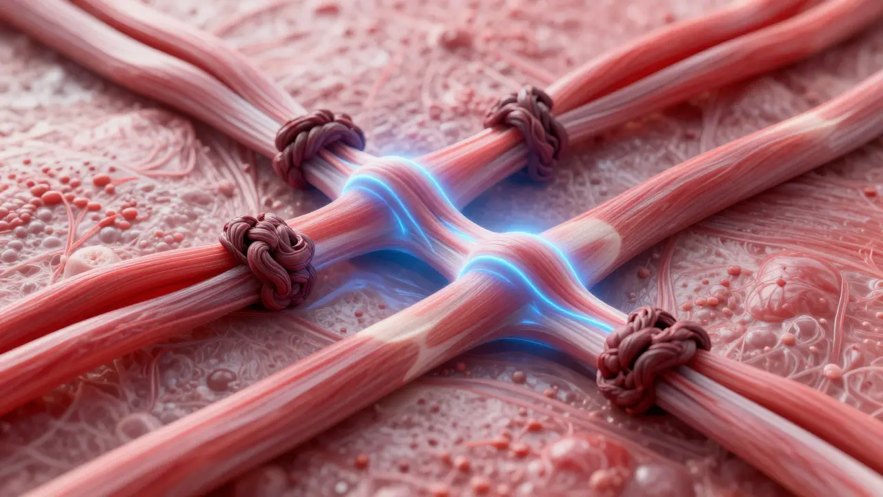Abstract illustration of muscle fibers and blood flow healing